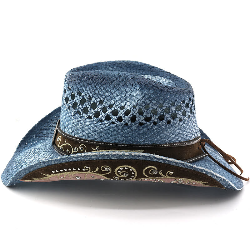 Cappello da sole da cowboy western in paglia con tesa curva - image 10