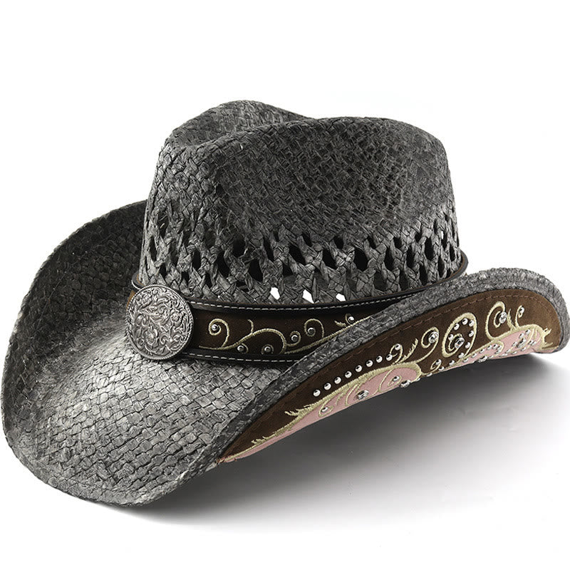 Cappello da sole da cowboy western in paglia con tesa curva - Nero - M (22"-22 7/8") - image 0