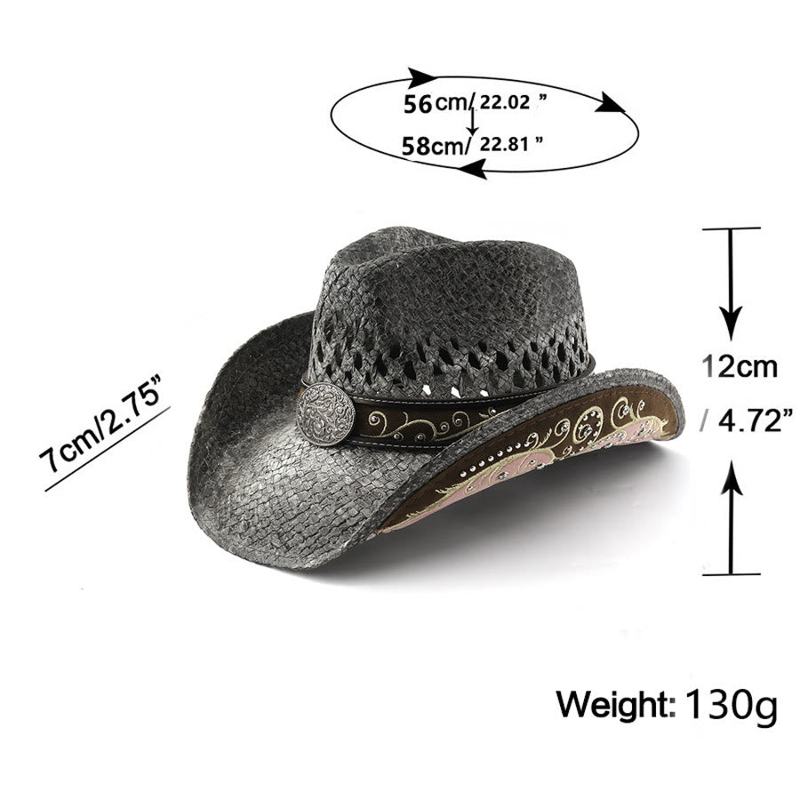 Cappello da sole da cowboy western in paglia con tesa curva - image 1