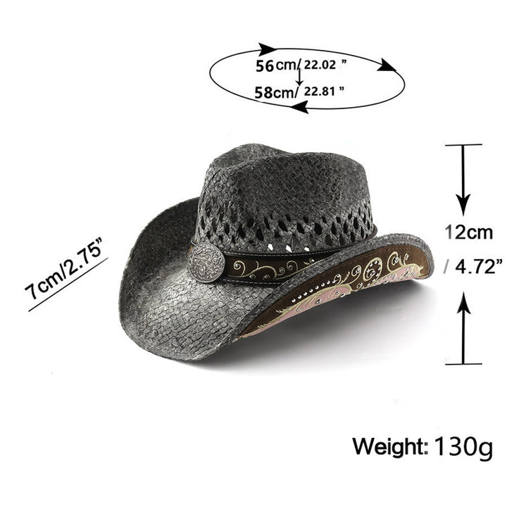 Cappello da sole da cowboy western in paglia con tesa curva - image 1