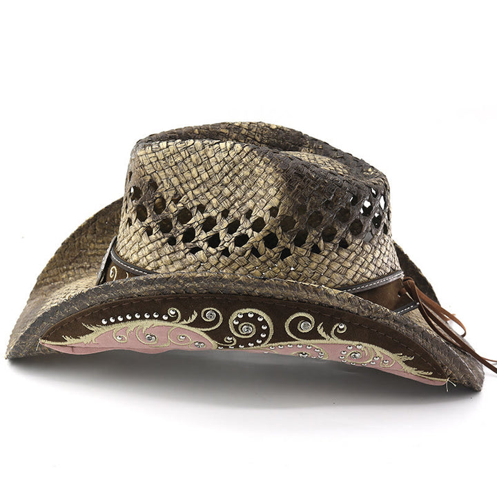 Cappello da sole da cowboy western in paglia con tesa curva - image 3