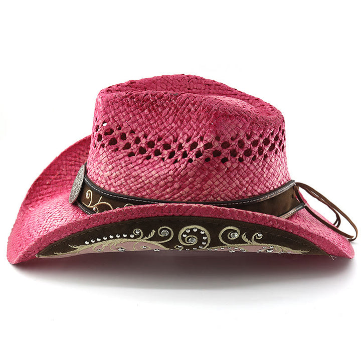 Cappello da sole da cowboy western in paglia con tesa curva - image 7