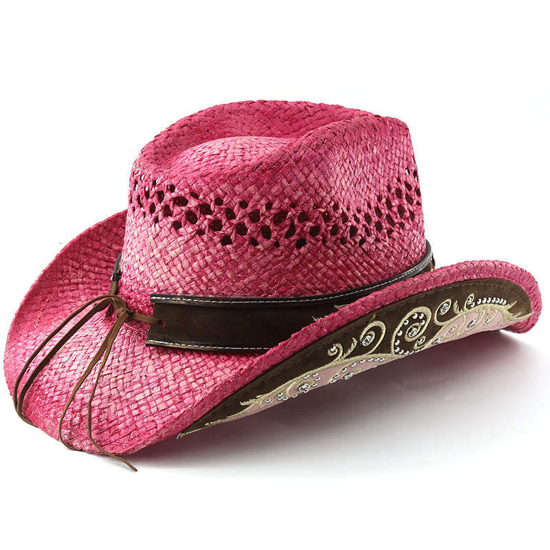 Cappello da sole da cowboy western in paglia con tesa curva - image 8