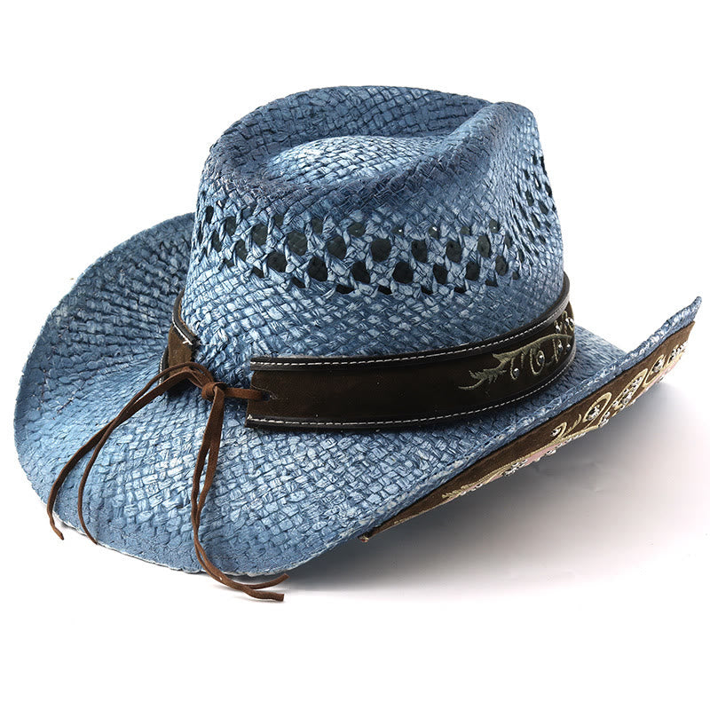 Cappello da sole da cowboy western in paglia con tesa curva - image 11