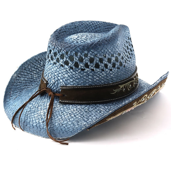 Cappello da sole da cowboy western in paglia con tesa curva - image 11