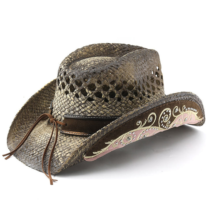 Cappello da sole da cowboy western in paglia con tesa curva - image 4