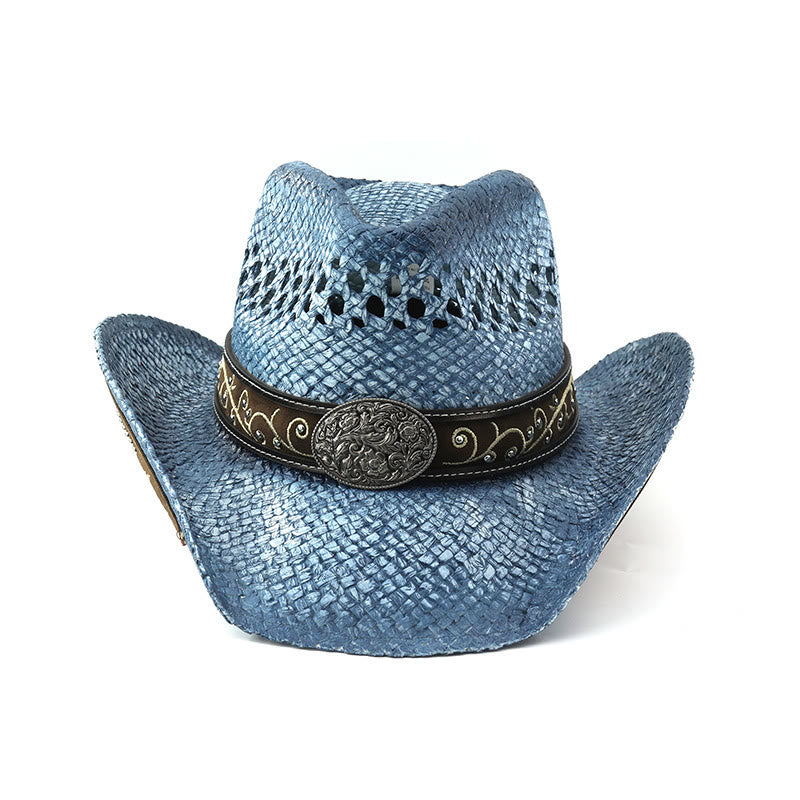 Cappello da sole da cowboy western in paglia con tesa curva - image 12