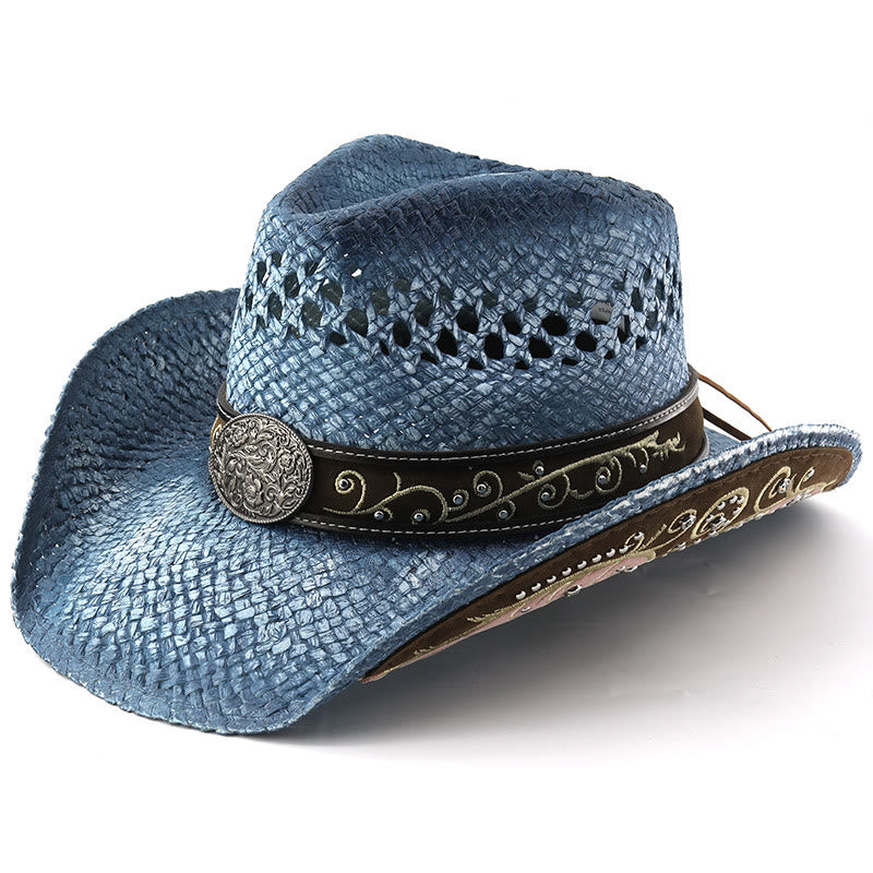 Cappello da sole da cowboy western in paglia con tesa curva - Blu - M (22"-22 7/8") - image 9
