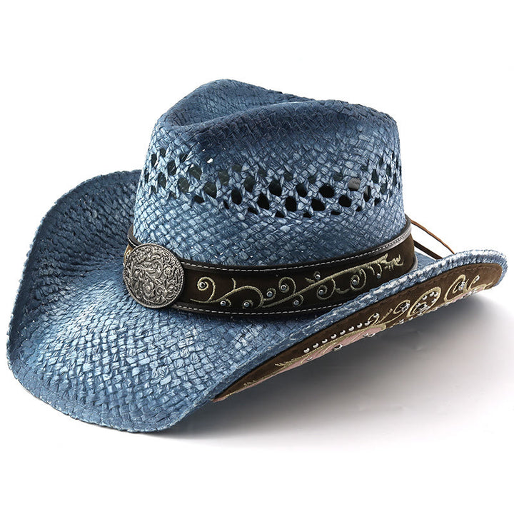 Cappello da sole da cowboy western in paglia con tesa curva - Blu - M (22"-22 7/8") - image 9