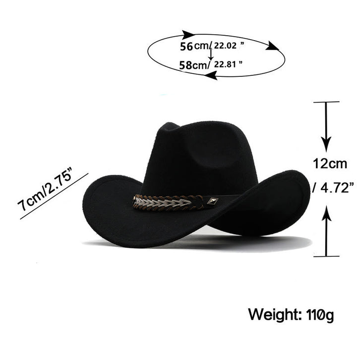Cappello da cowboy western in lana con cintura larga per coppia - image 4