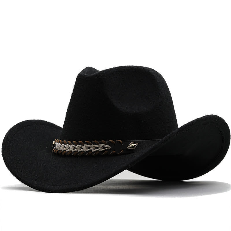 Cappello da cowboy western in lana con cintura larga per coppia - Nero - M (22"-22 7/8") - image 3