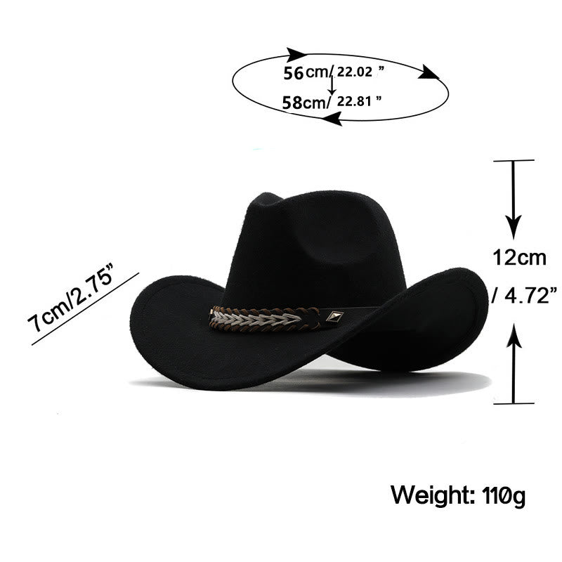 Cappello da cowboy western in lana con cintura larga per coppia - image 4