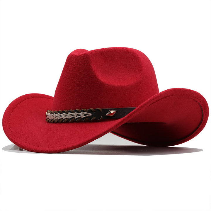 Cappello da cowboy western in lana con cintura larga per coppia - Rosso - M (22"-22 7/8") - image 7