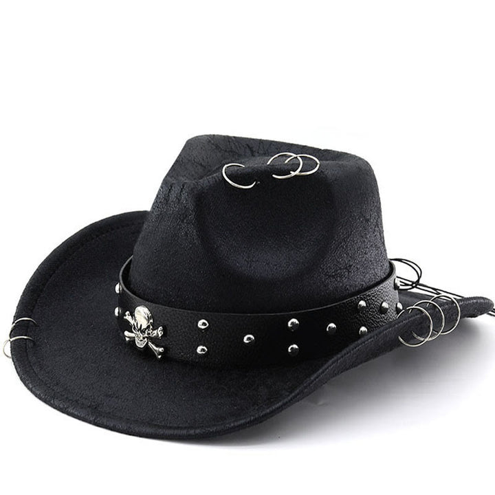 Cappello da cowboy unisex in pelle PU con decorazione a teschio per feste. - Nero - M (22"-22 7/8") - image 0