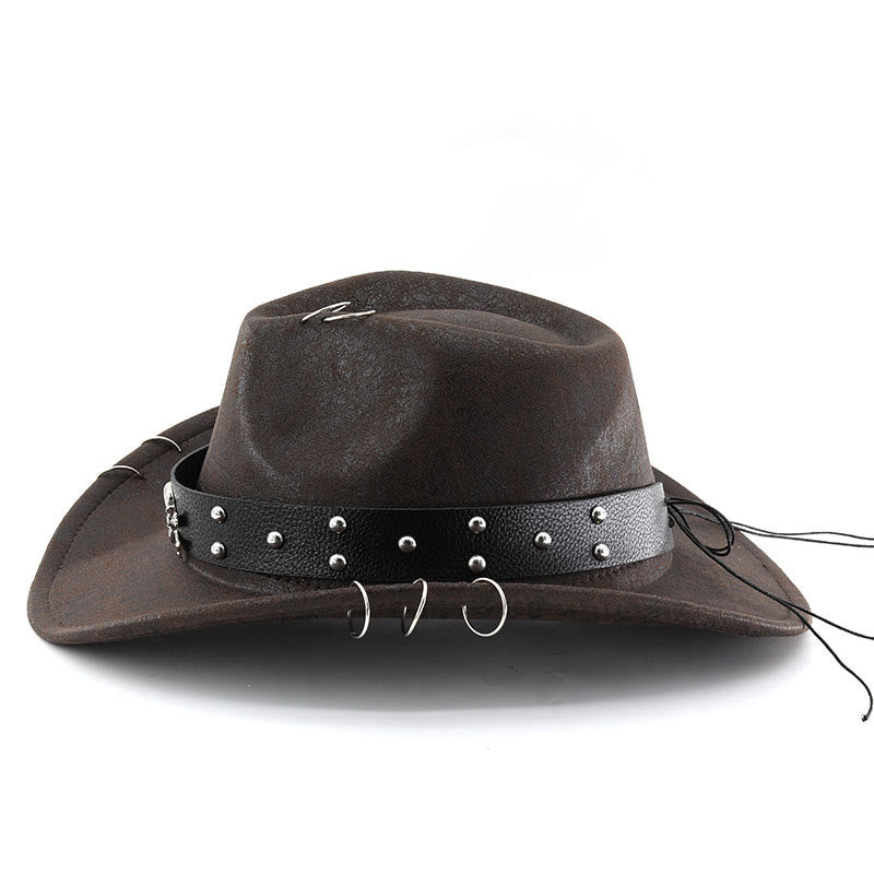 Cappello da cowboy unisex in pelle PU con decorazione a teschio per feste. - image 7