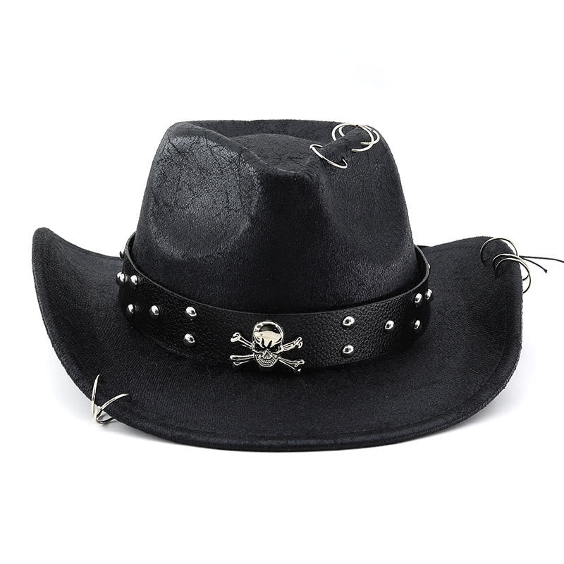 Cappello da cowboy unisex in pelle PU con decorazione a teschio per feste. - image 3