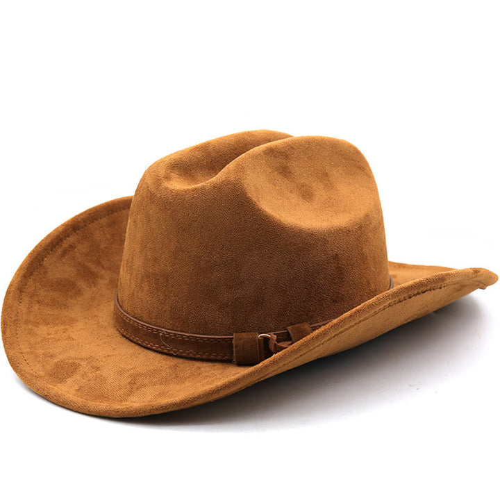 Cappello da sole da cowboy western vintage con tesa curva in pelle scamosciata - Cachi - M (22"-22 7/8") - image 0