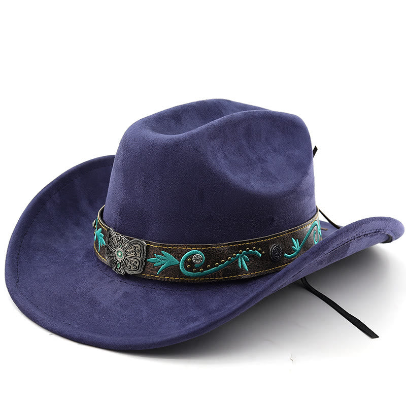 Cappello da cowboy western vintage estivo a tesa larga - Blu navy - M (22"-22 7/8") - image 16