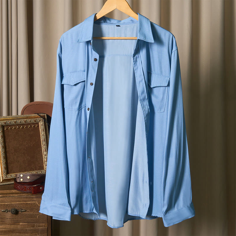 Camicia da lavoro classica da uomo in denim lavato azzurro - image 5
