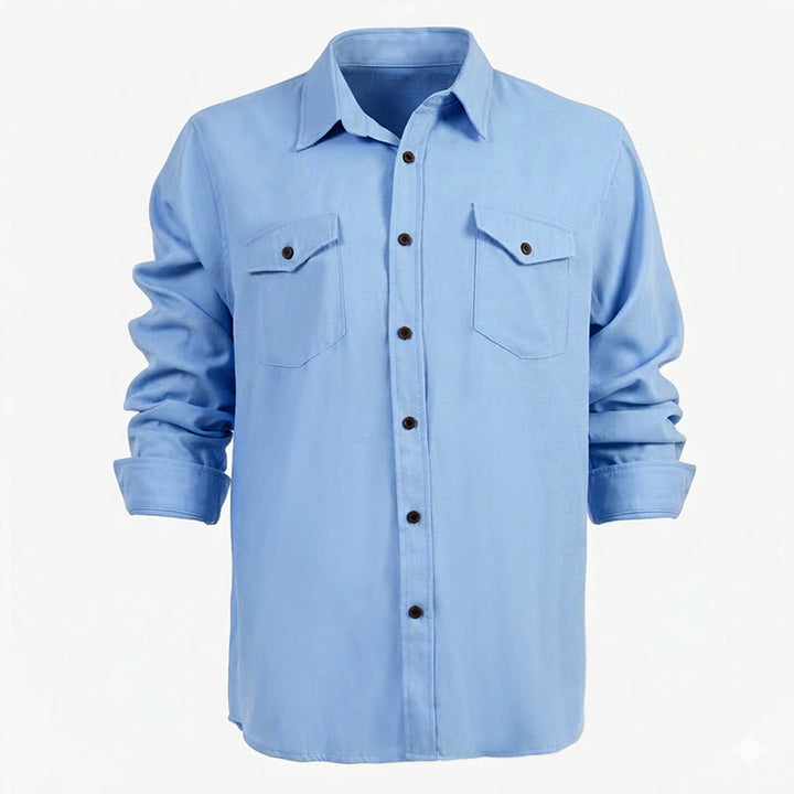 Camicia da lavoro classica da uomo in denim lavato azzurro - image 3