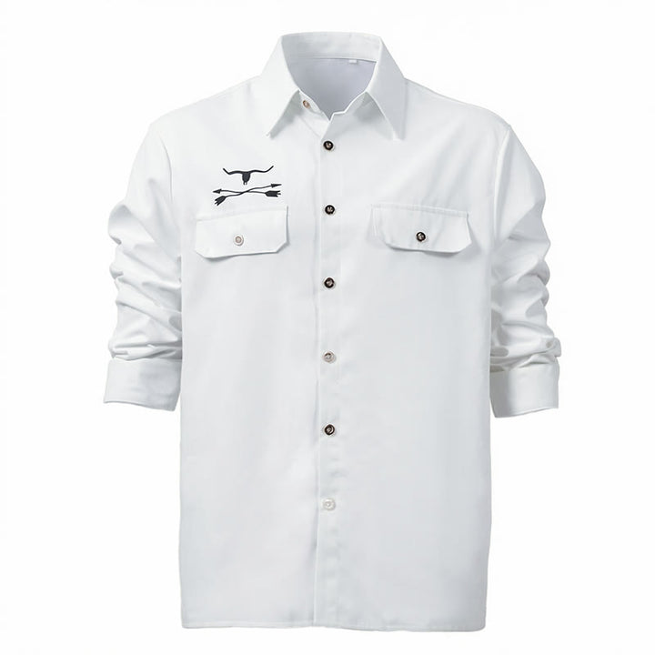 Camicia da uomo in stile western con stampa toro e freccia e doppie tasche sul petto. - image 2
