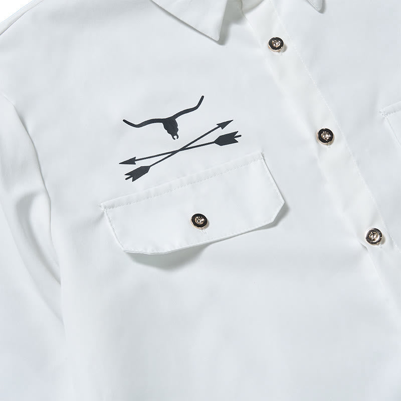 Camicia da uomo in stile western con stampa toro e freccia e doppie tasche sul petto. - image 5
