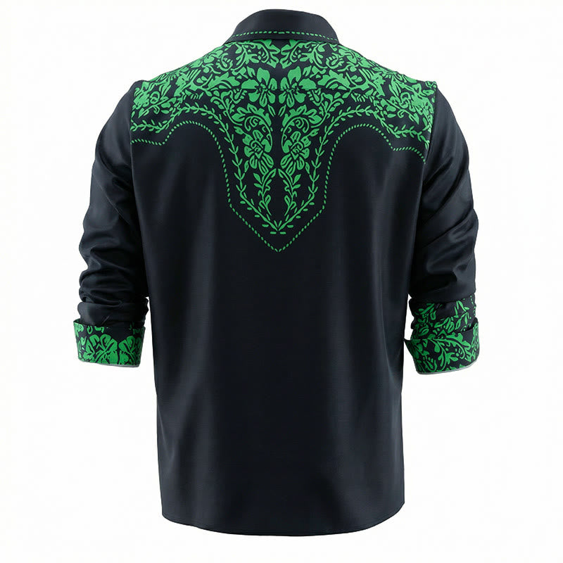 Camicia da cowboy nera con stampa floreale verde in stile western e 3D - image 3