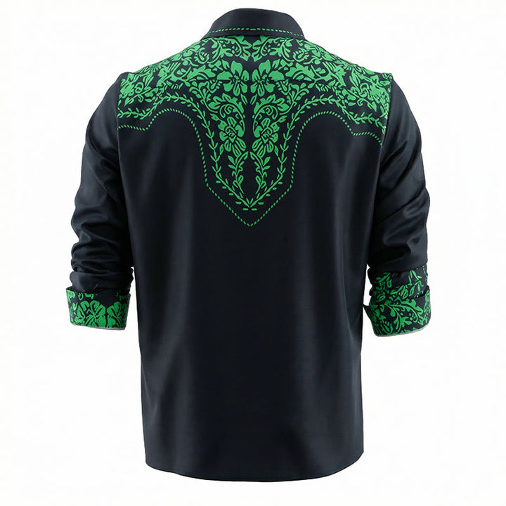 Camicia da cowboy nera con stampa floreale verde in stile western e 3D - image 3