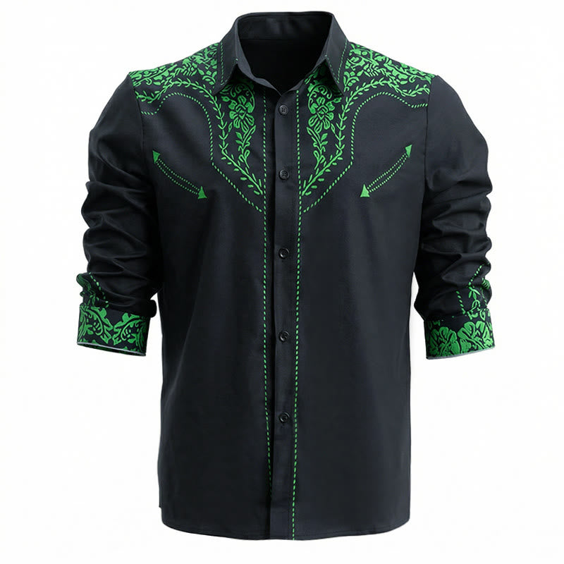 Camicia da cowboy nera con stampa floreale verde in stile western e 3D - image 2