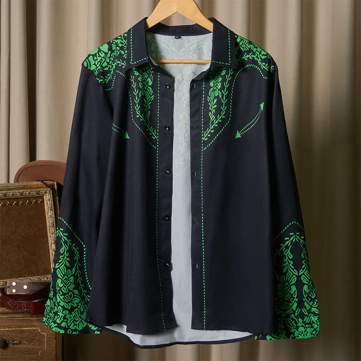 Camicia da cowboy nera con stampa floreale verde in stile western e 3D - image 4