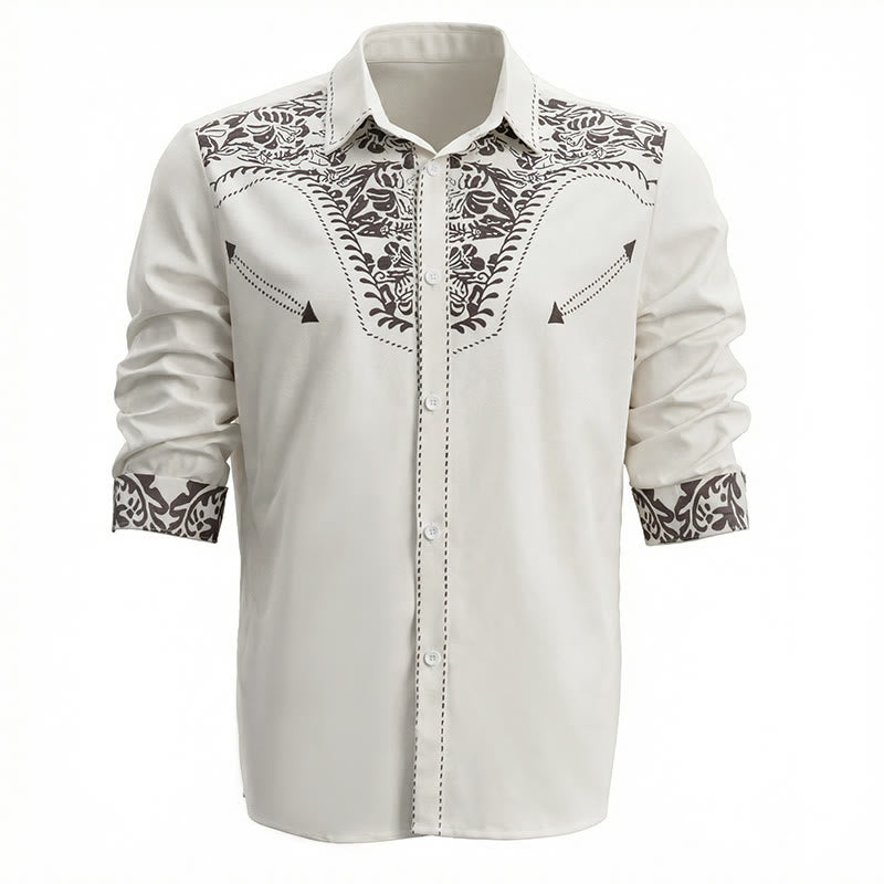 Camicia da cowboy bianca con stampa floreale retrò western - image 2