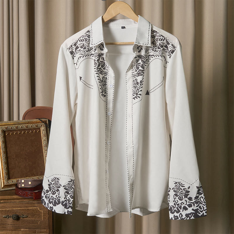 Camicia da cowboy bianca con stampa floreale retrò western - image 4