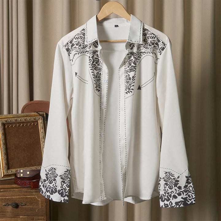 Camicia da cowboy bianca con stampa floreale retrò western - image 4