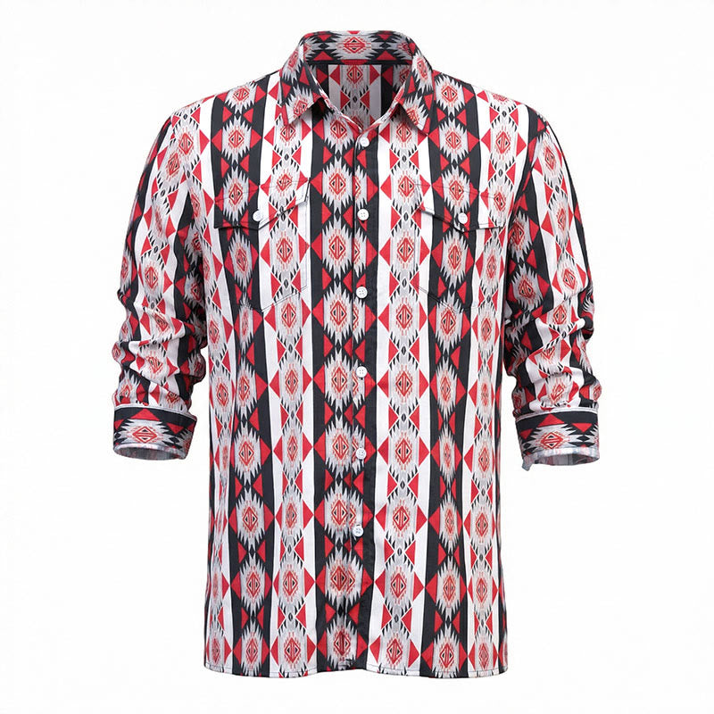 Camicia da cowboy western con stampa geometrica Navajo da uomo - image 2