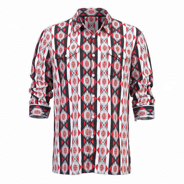 Camicia da cowboy western con stampa geometrica Navajo da uomo - image 2