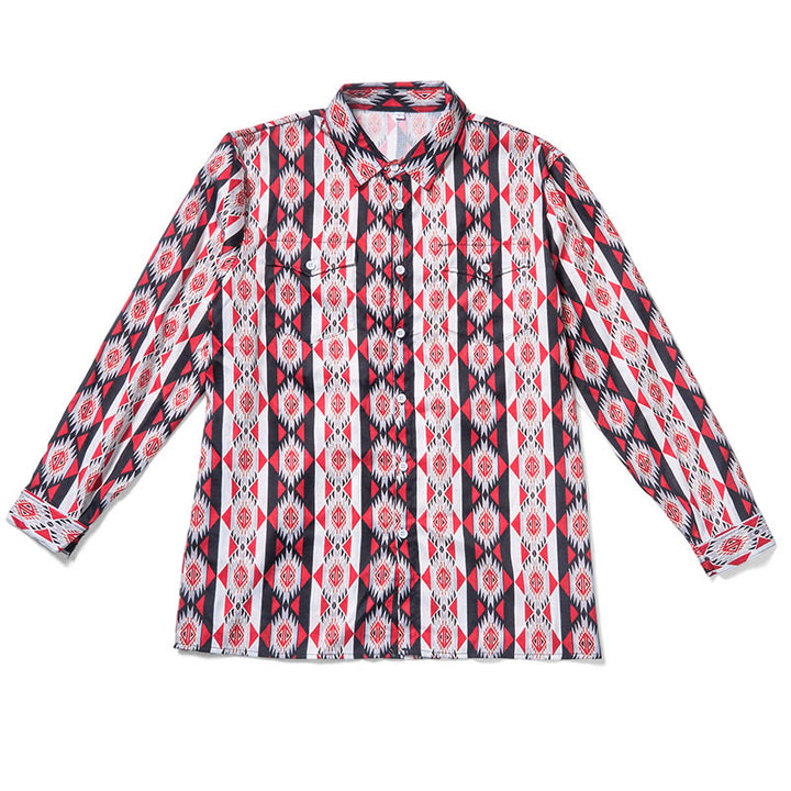Camicia da cowboy western con stampa geometrica Navajo da uomo - image 4