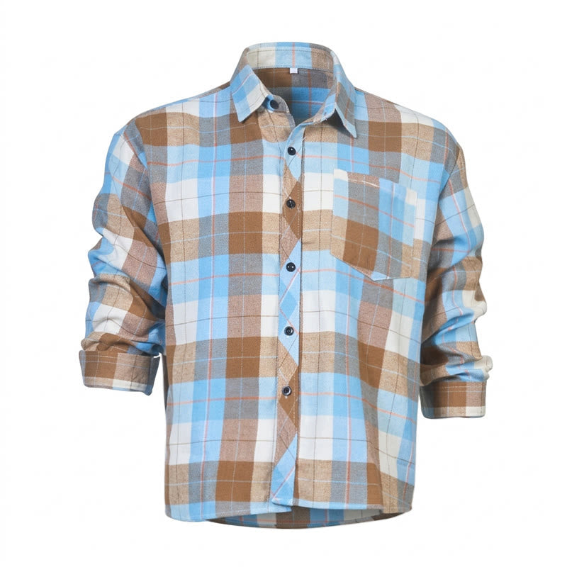 Camicia a maniche lunghe da uomo in stile cowboy western a quadri retrò - Blu - 3XL - image 1