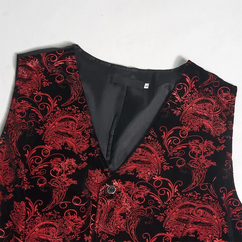 Gilet da uomo elegante con scollo a V e motivo paisley stampato a caldo, completo di papillon. - image 7