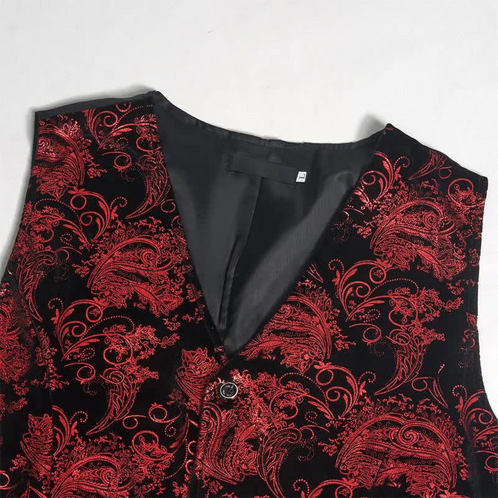 Gilet da uomo elegante con scollo a V e motivo paisley stampato a caldo, completo di papillon. - image 7
