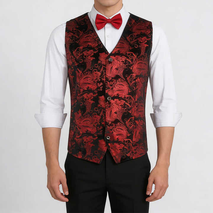 Gilet da uomo elegante con scollo a V e motivo paisley stampato a caldo, completo di papillon. - image 2