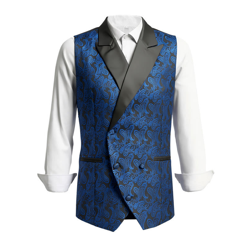 Gilet doppiopetto da uomo in jacquard con stampa paisley retrò - Blu reale - 2XL - image 0