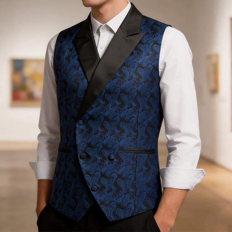 Gilet doppiopetto da uomo in jacquard con stampa paisley retrò - image 1