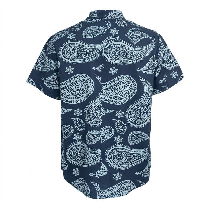 Camicia da uomo a maniche corte con colletto alla coreana e stampa paisley in stile western. - image 7