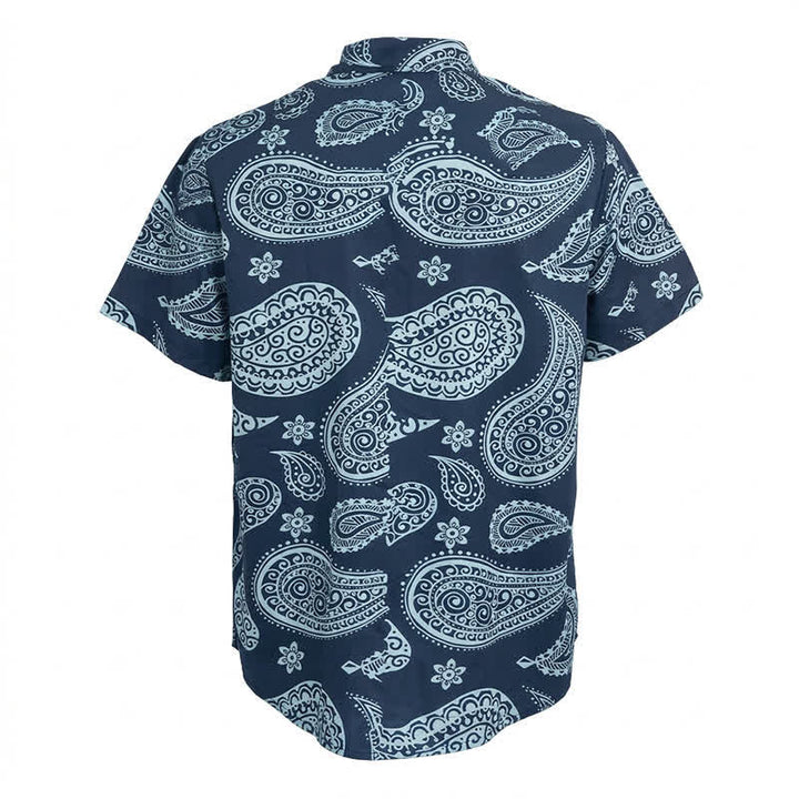 Camicia da uomo a maniche corte con colletto alla coreana e stampa paisley in stile western. - image 7