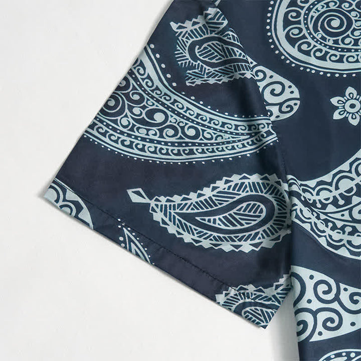 Camicia da uomo a maniche corte con colletto alla coreana e stampa paisley in stile western. - image 10