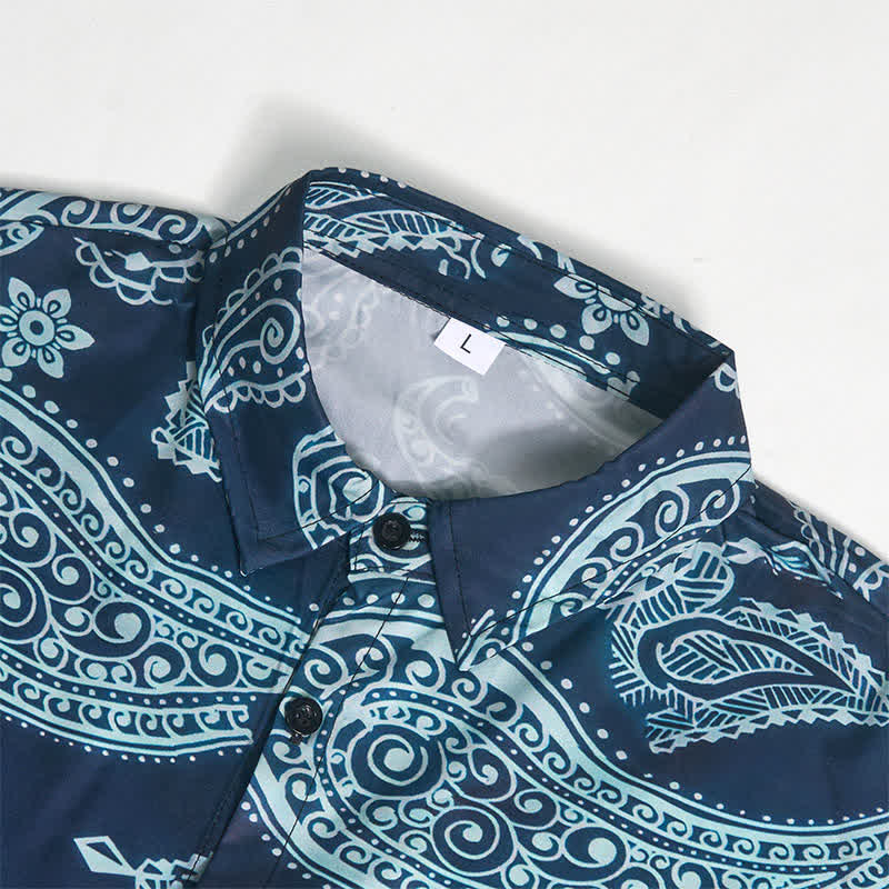 Camicia da uomo a maniche corte con colletto alla coreana e stampa paisley in stile western. - image 8