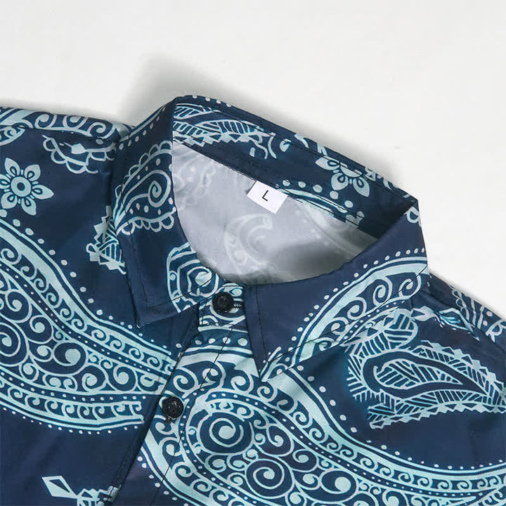 Camicia da uomo a maniche corte con colletto alla coreana e stampa paisley in stile western. - image 8