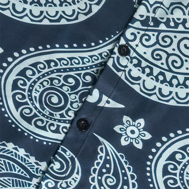 Camicia da uomo a maniche corte con colletto alla coreana e stampa paisley in stile western. - image 9
