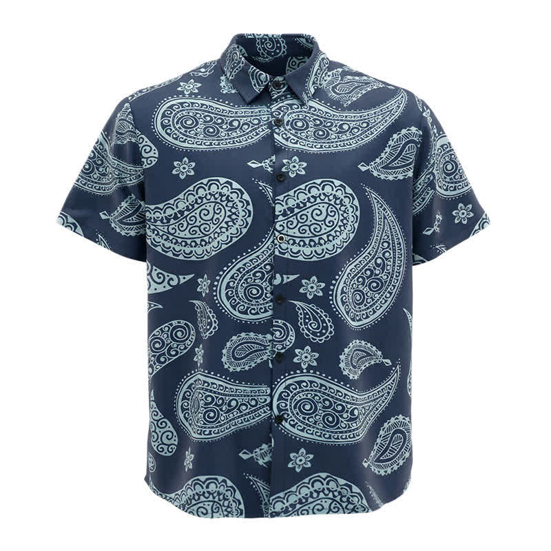 Camicia da uomo a maniche corte con colletto alla coreana e stampa paisley in stile western. - image 6