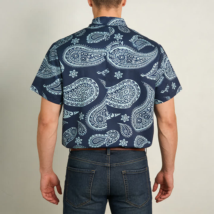 Camicia da uomo a maniche corte con colletto alla coreana e stampa paisley in stile western. - image 3